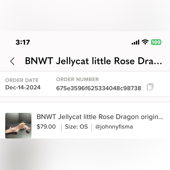 BNWT JellyCat Lavender Dragon Small 17” with tail unfurled, 13” with tail furled - Picture 10 of 15